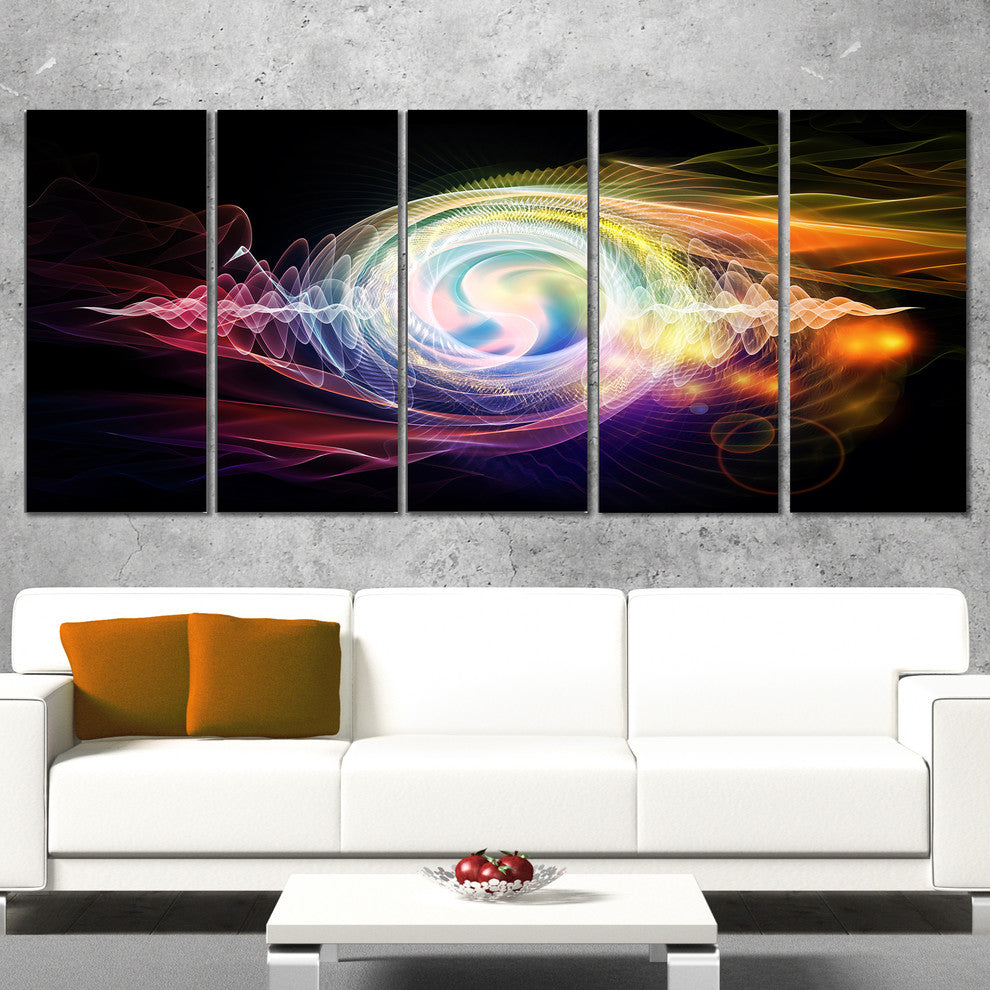 Bright Wave Particle in Air on Black, Abstract Canvas Art, 60"x28", 5 Panels