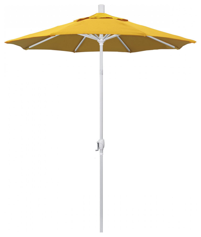 6ft. Matted White Aluminum Market Umbrella Push Button Tilt Sun Yellow Sunbrella