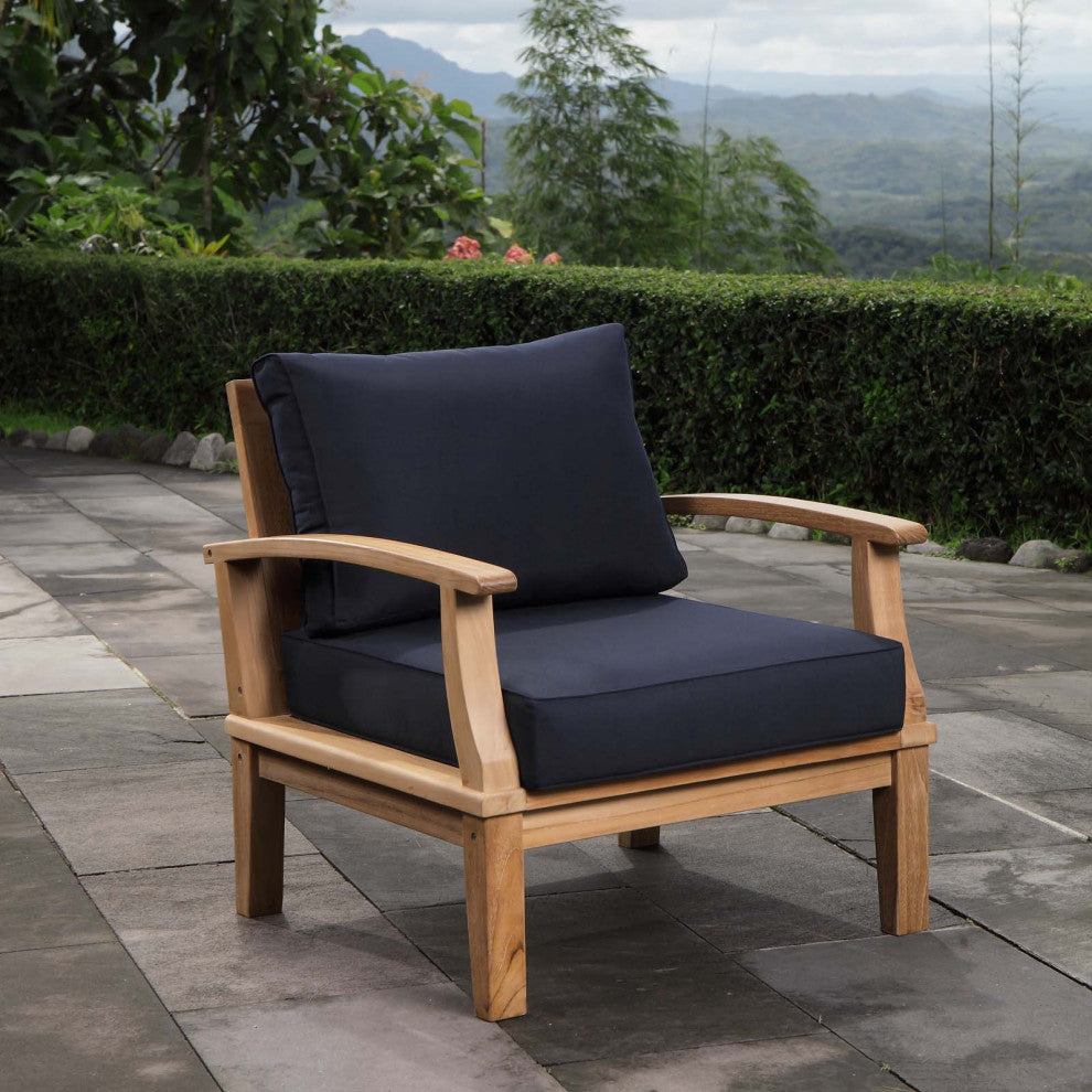 Natural Navy Marina Outdoor Patio Teak Armchair