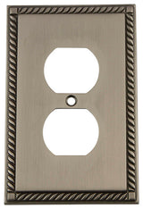 NW Rope Switch Plate With Outlet, Antique Pewter