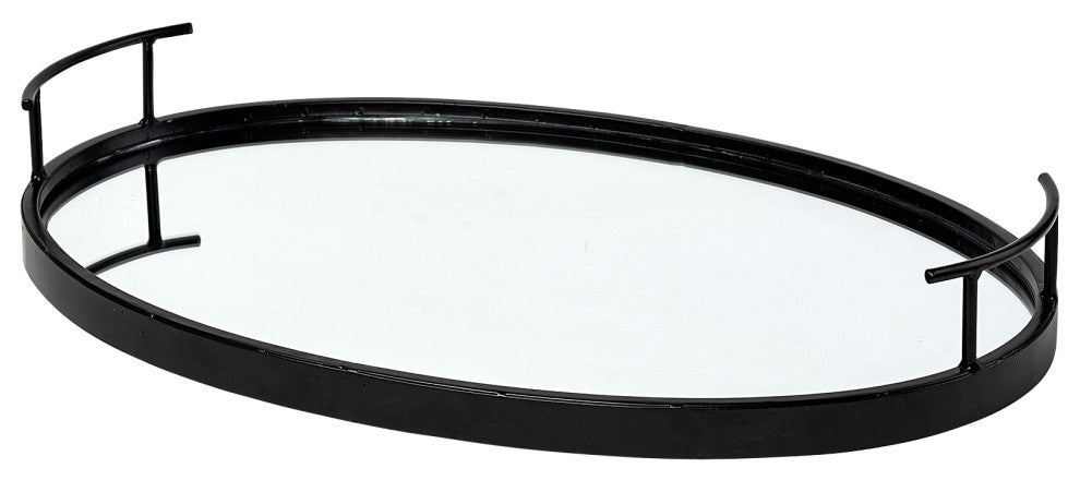 Ansel Black Metal Mirrored Bottom Oval Serving Tray