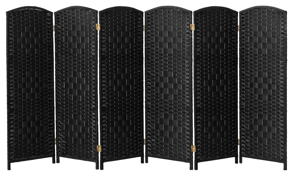 4 ft. Short Diamond Weave Fiber Room Divider Black 6 Panel