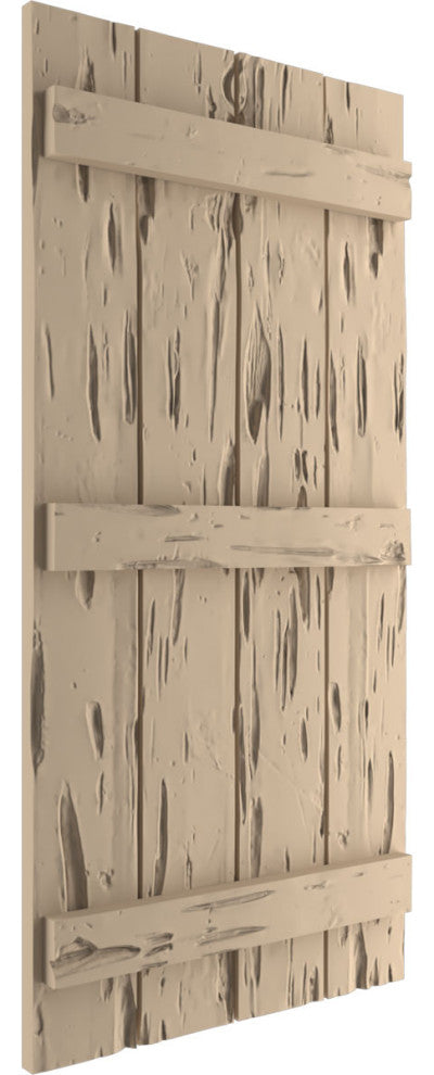 Rustic 4 Board Joined B-N-B Faux Wood Shutters, Pecky Cypress, 22x86"