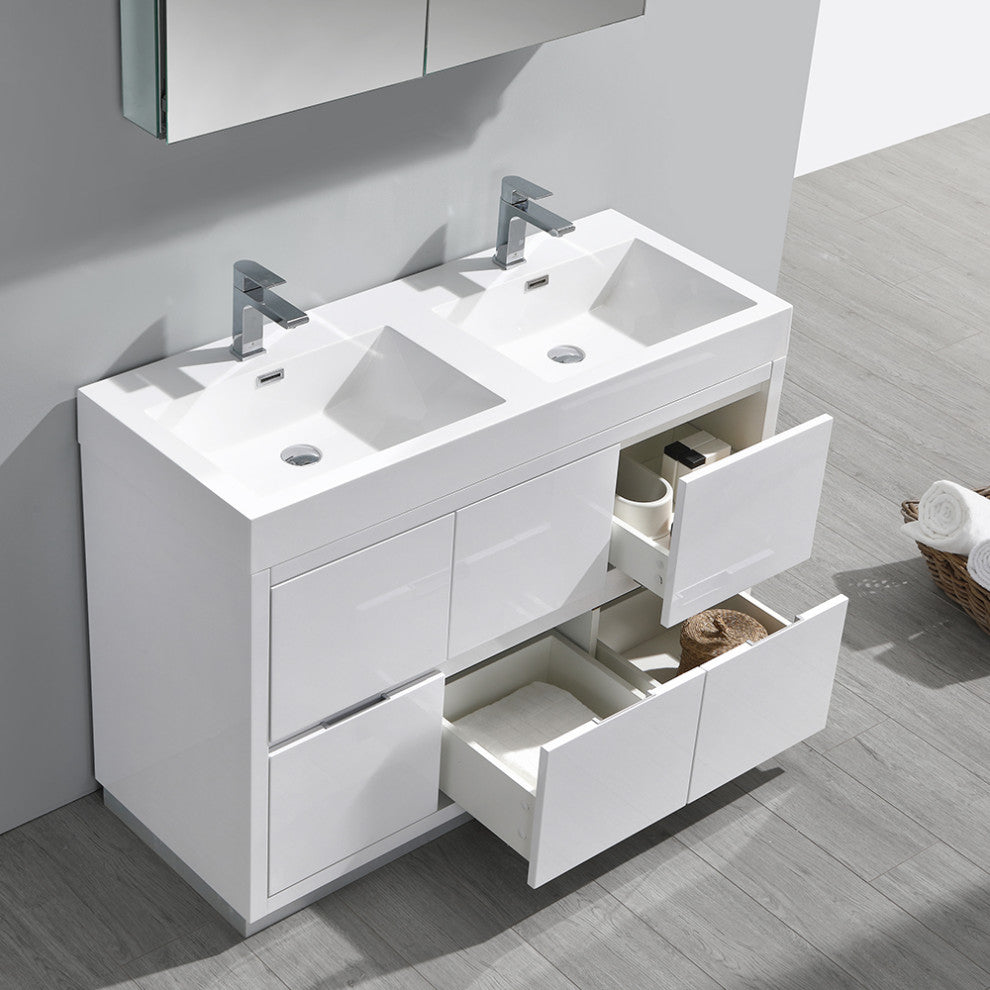FrescaValencia48"Glossy White Free Standing Double SinkVanity w/Medicine Cabinet