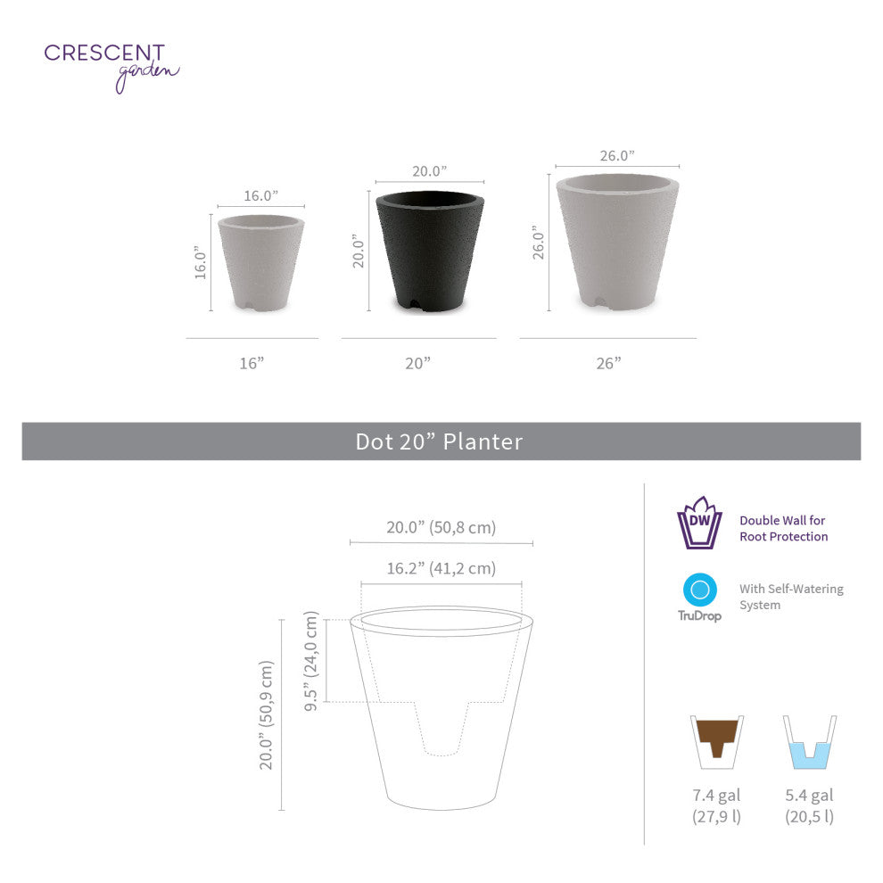 TruDrop Dot Modern Self Watering Planter, Mocha, 20''