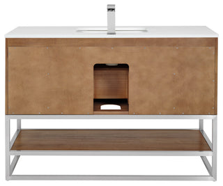 Terra Bathroom Vanity, Walnut/Brushed Nickel, 48", White Quartz Top