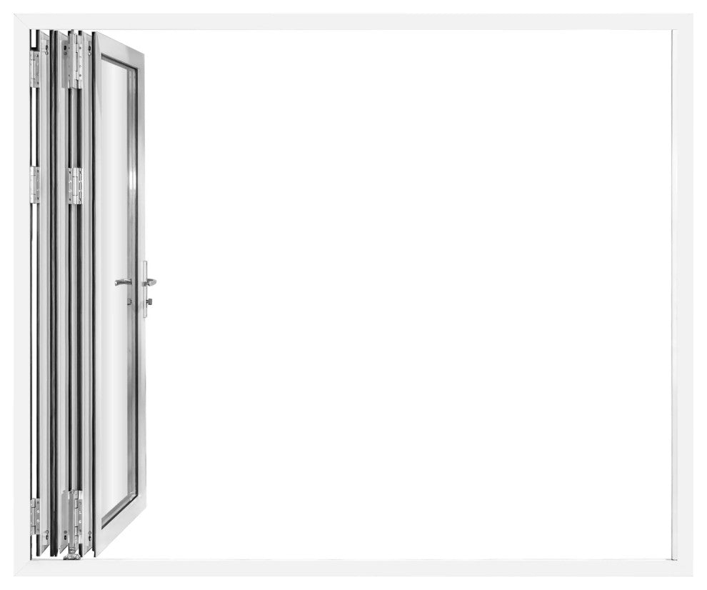 Aluminum folding patio doors 108"x96", white color. low e glass R-L30