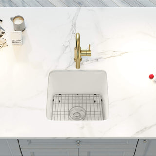 18" White Fireclay Farmhouse Undermount Kitchen Sink With Bottom Grid and Strain