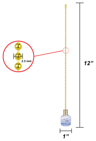 Aspen Creative 20509-X, 12" Glass Knob with Pull Chain, Clear With Blue Grain, P