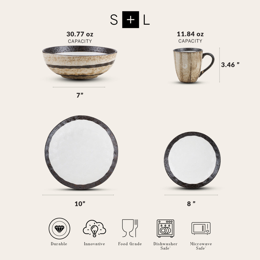 Stone Lain Lucy Porcelain 16 Piece Dinnerware Set, Beige