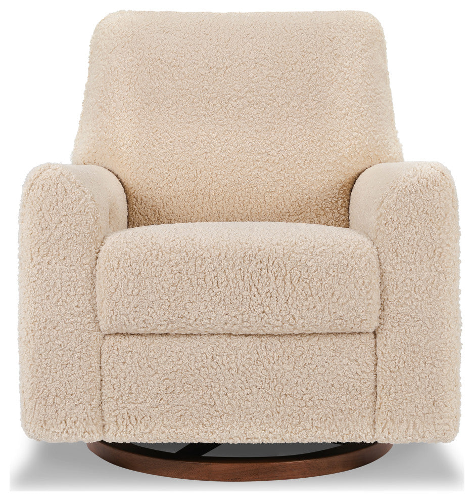 Sunday Power Recliner and Swivel Glider, Chai Shearling With Dark Wood Base