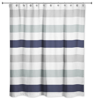 Navy Gray Chunky Stripes 71x74 Shower Curtain
