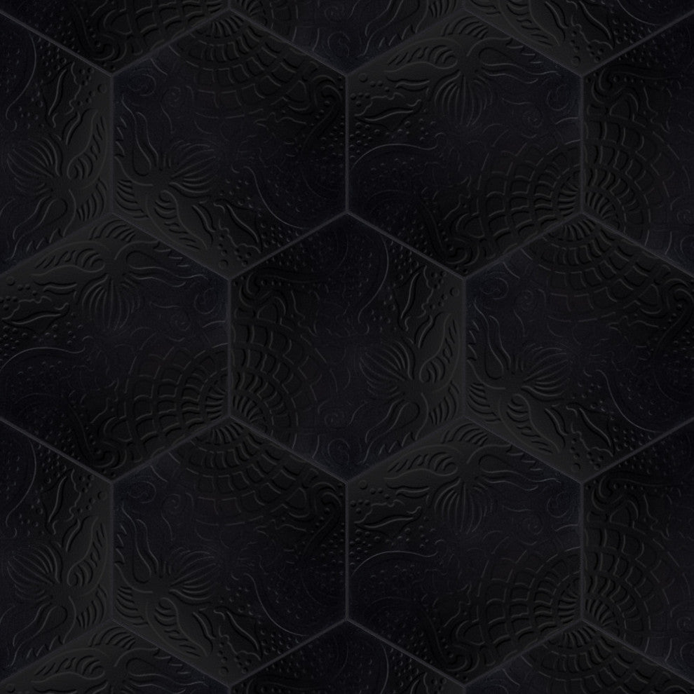 Gaudi Grand Hex Black Porcelain Floor and Wall Tile