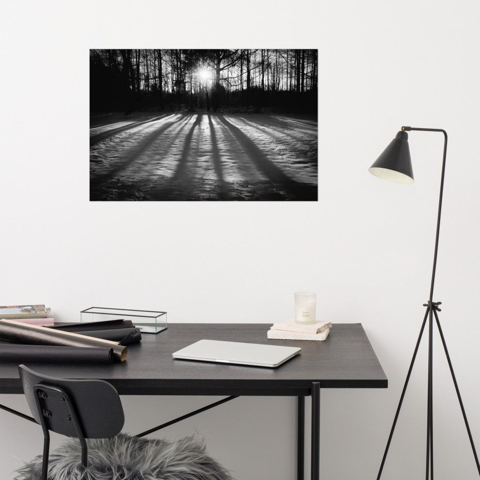 Country Wall Art: Winter Shadows Black & White Landscape Unframed Print, 24" X 36"