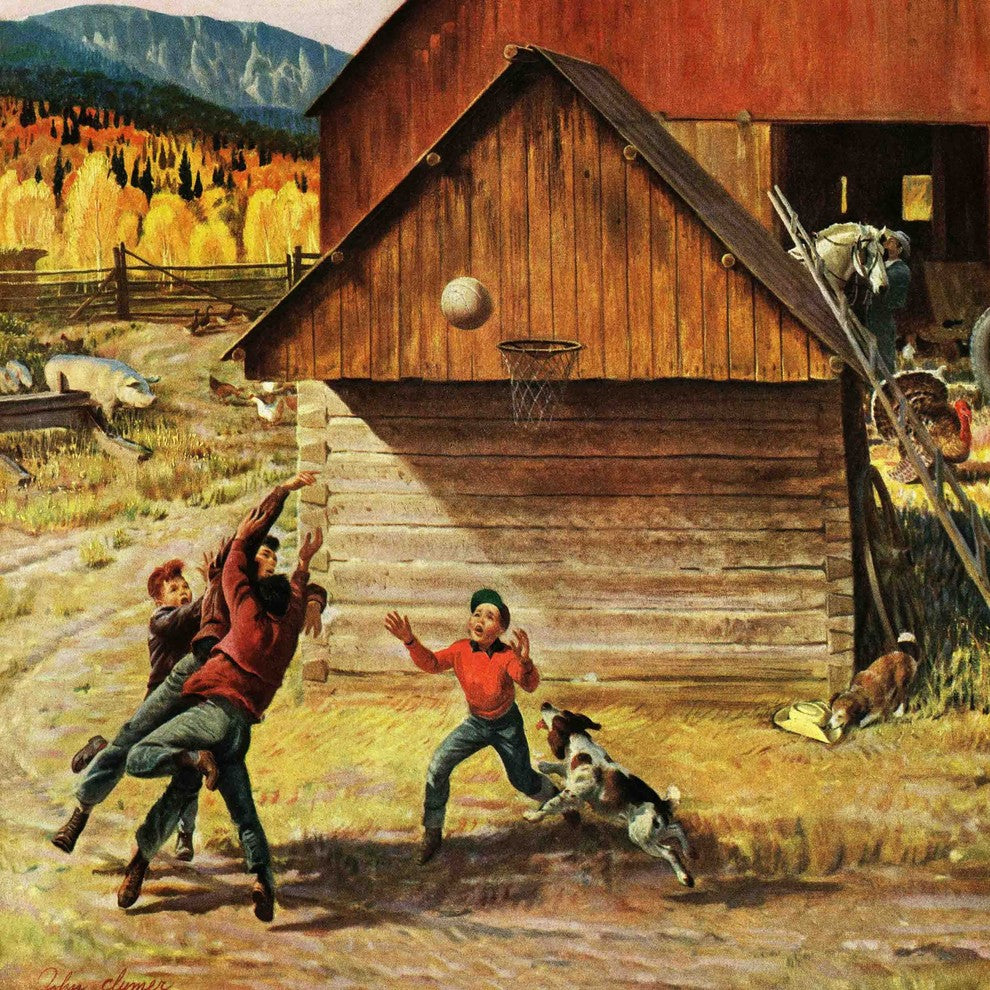 "Ranch Basketball" Painting Print on Canvas by John Clymer