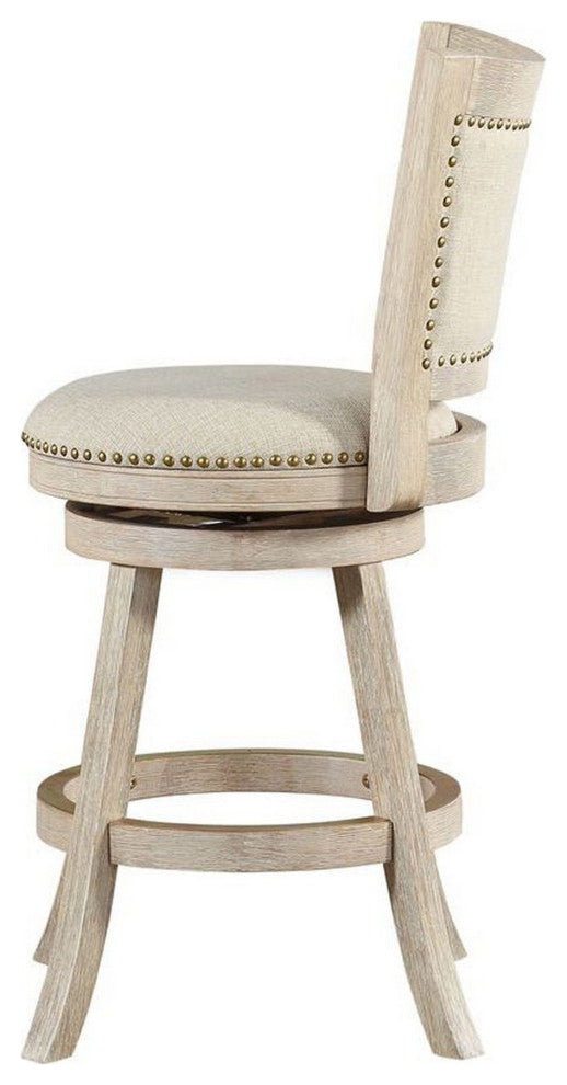 Benzara BM239738 Curved Back Wooden Swivel Counter Stool, Nailhead Trim, Gray