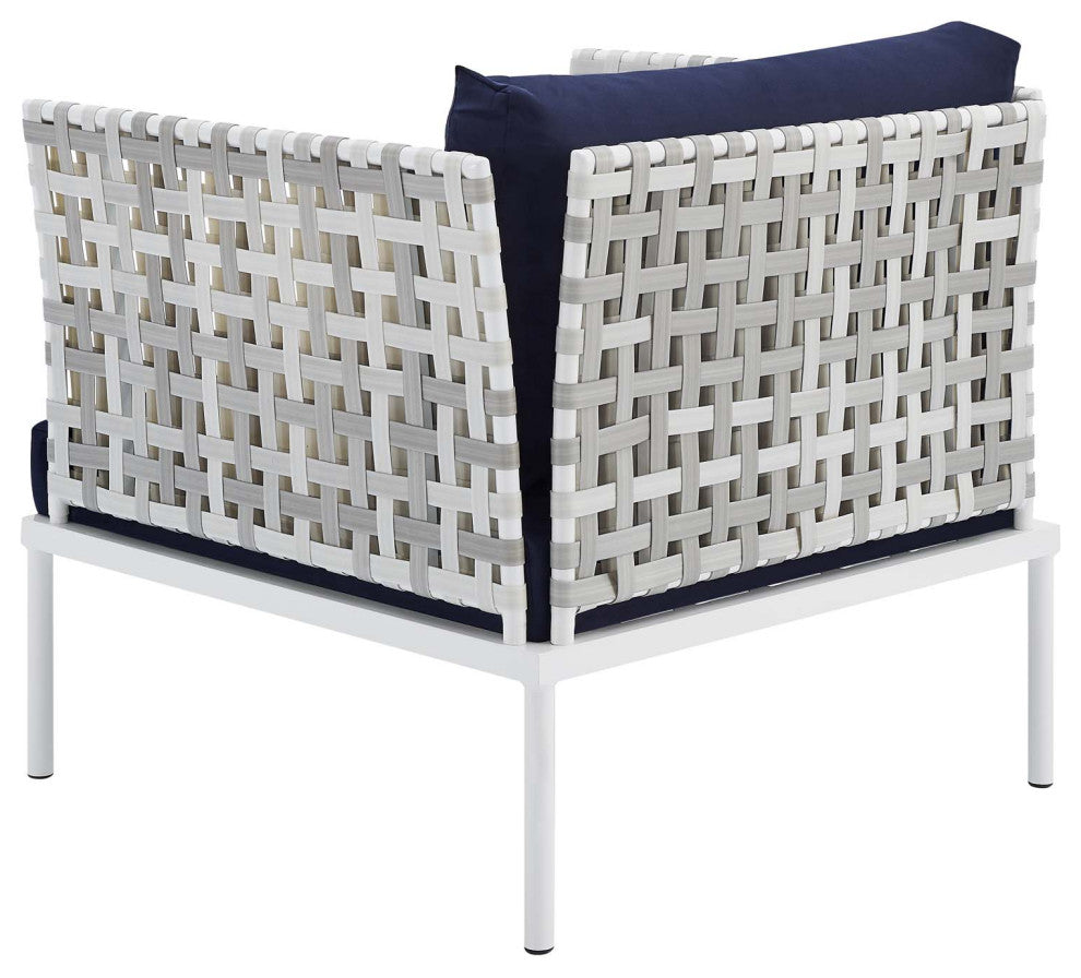 Lounge Chair Armchair, Sunbrella, Aluminum, Metal, Blue Navy, Modern, Outdoor