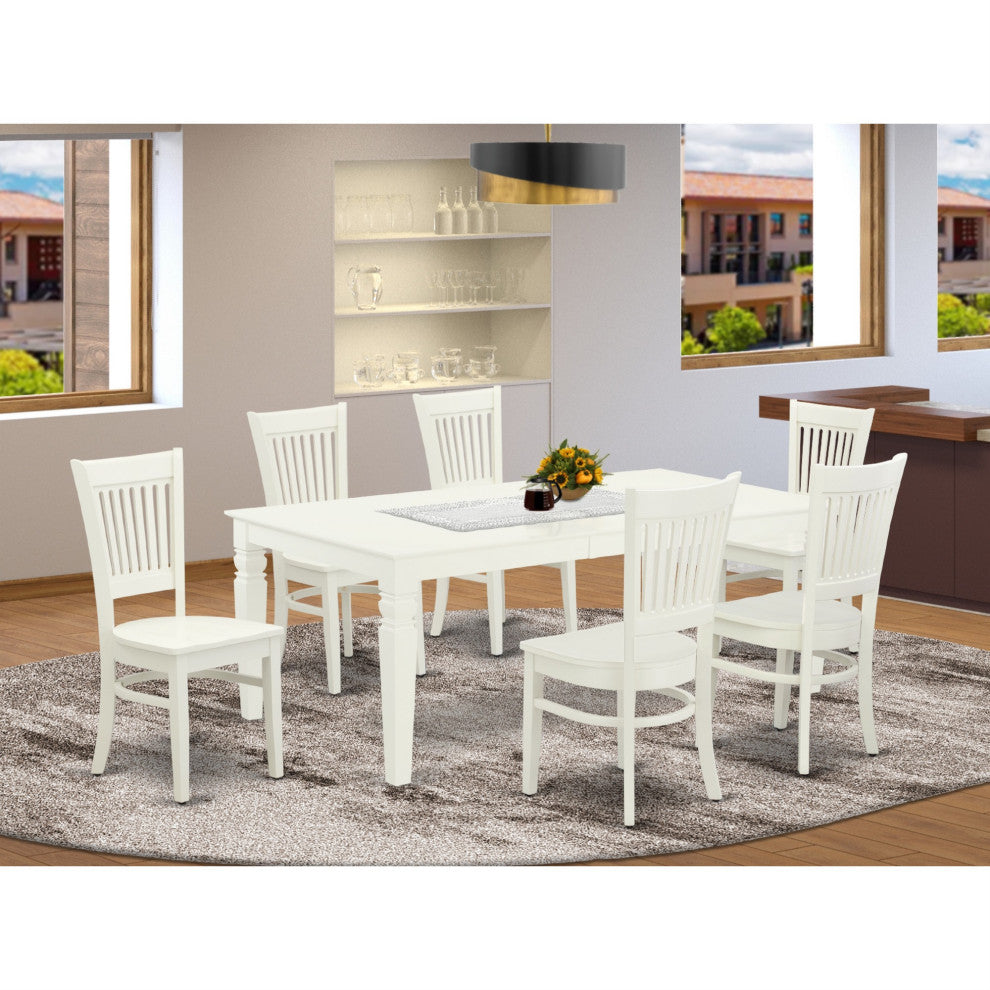 7-Piece Small Dinette Set, 6 Chair and Table With Top and 4 Legs Linen White