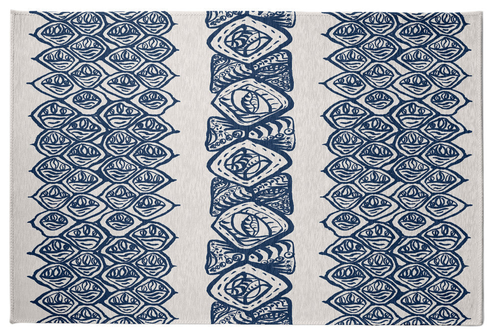 Central Comb Rug, Blue, 4'x6'