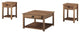 3-Piece Country Coffee Table and Side Table Set - Rustic Oak