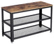 Benzara Vintage Wood and Metal Shoe Rack with 2 Mesh Shelves, Black and Brown