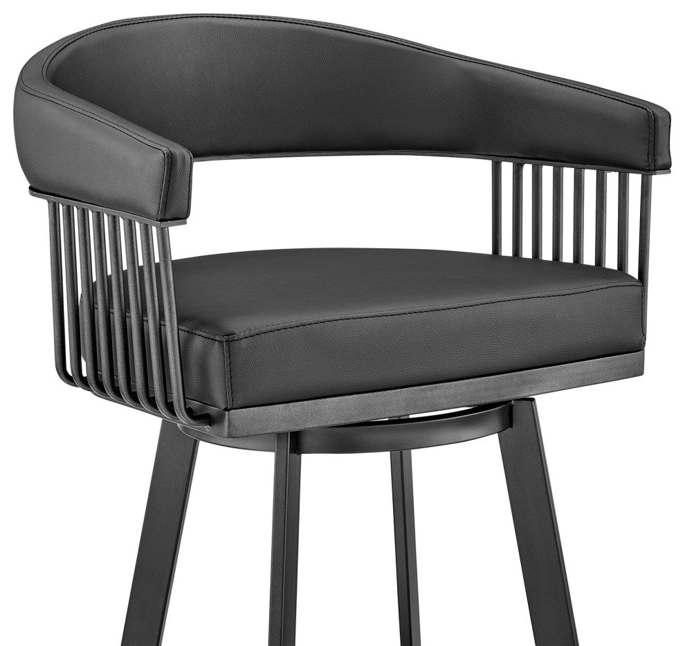 30" Mod Black Faux Leather Black Finish Swivel Bar Stool
