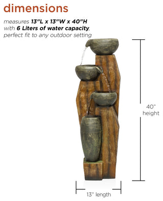 Cascading Mossy Jars Fountain with LED Lights