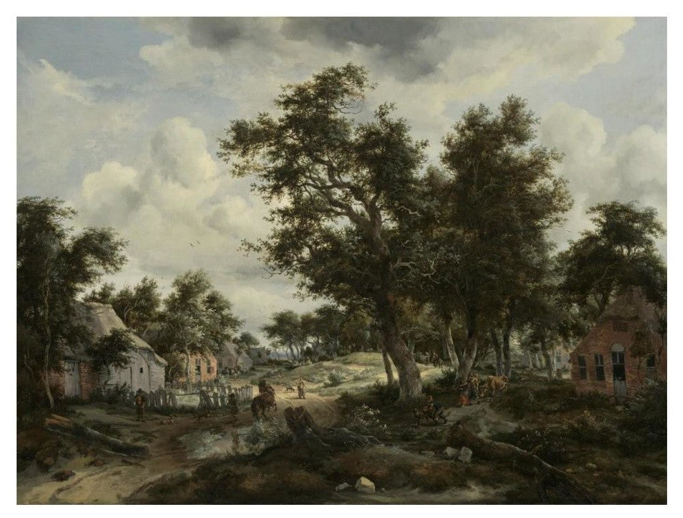 "Wooded Landscape with Travelers on a Path through a Hamlet" Paper Art, 18"x14"