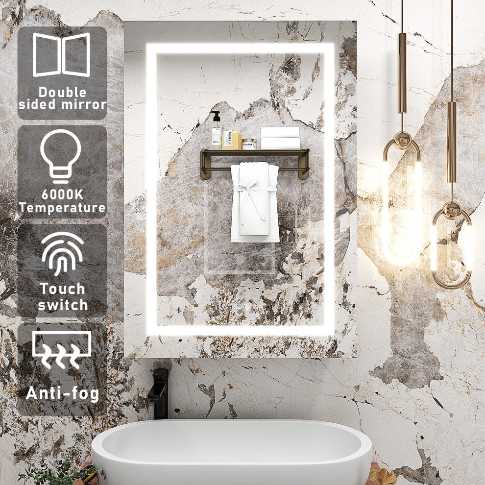 Recessed or Surface Mount Frameless Medicine Cabinet W/ LED Light & 2 Mirrors, Left Door