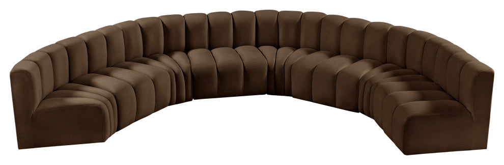 Arc Velvet Upholstered 8-Pc. Inward Curved Modular Sectional, Brown