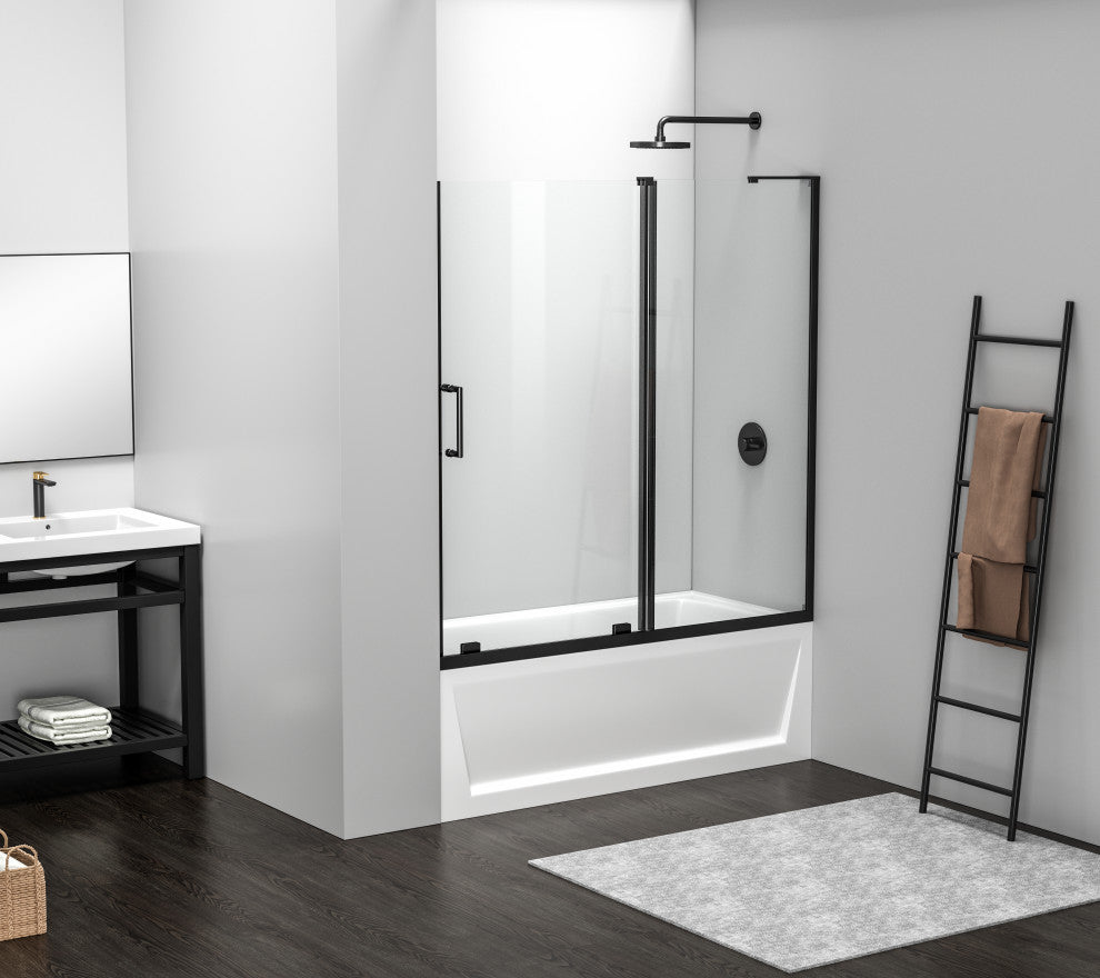 Home Living 60X60 Frameless Sliding Tub Door, Matte Black