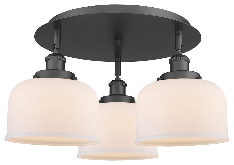 Bell-3 Light 20" Flush Mount-Matte Black, Matte White Glass Shade