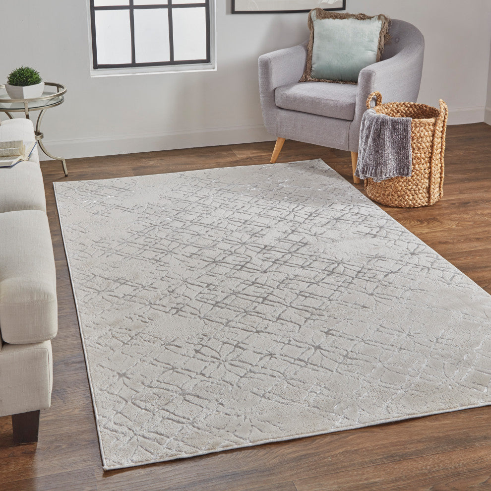 Weave & Wander Orin Modern Metallic Trellis Rug, Silver/Gray, 10'x13'2"