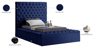 Bliss Velvet Upholstered  Bed, Navy, Twin