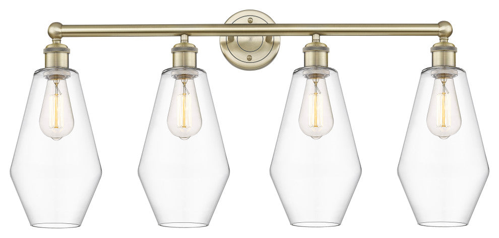 Cindyrella 4-Light 34" Bath Vanity Light, Antique Brass, Clear Shade