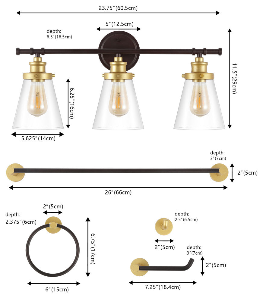 3-Light Traditional Vanity Light, Bathroom Hardware Accessory Set, 5-Piece