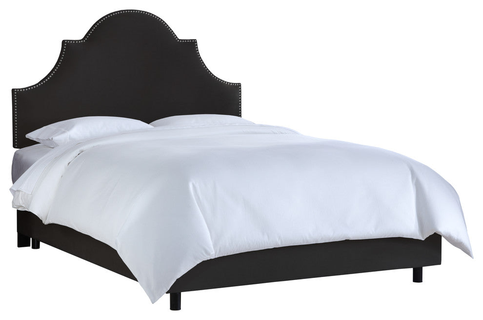 Taylor Nail Button High Arch Notched Bed, Velvet Black, Queen