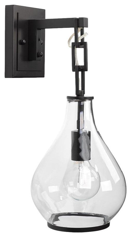 Elegant Tear Drop Shaped Glass Shade Pendant Wall Sconce Bronze Metal Clear