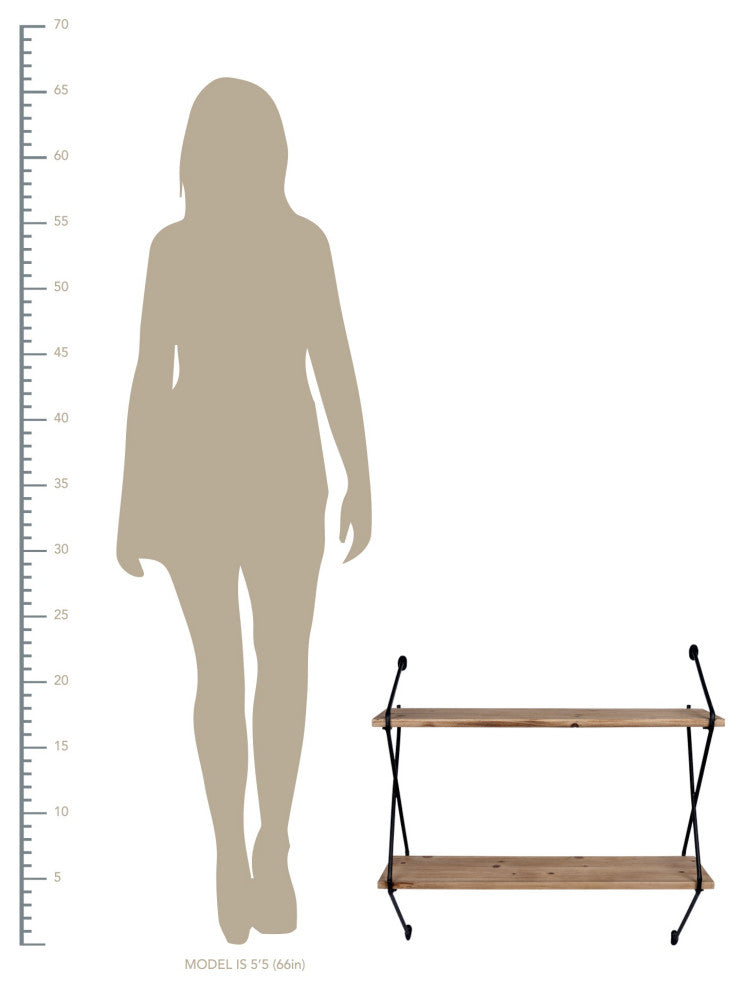 Two Tier Metal and Wood Wall Shelf