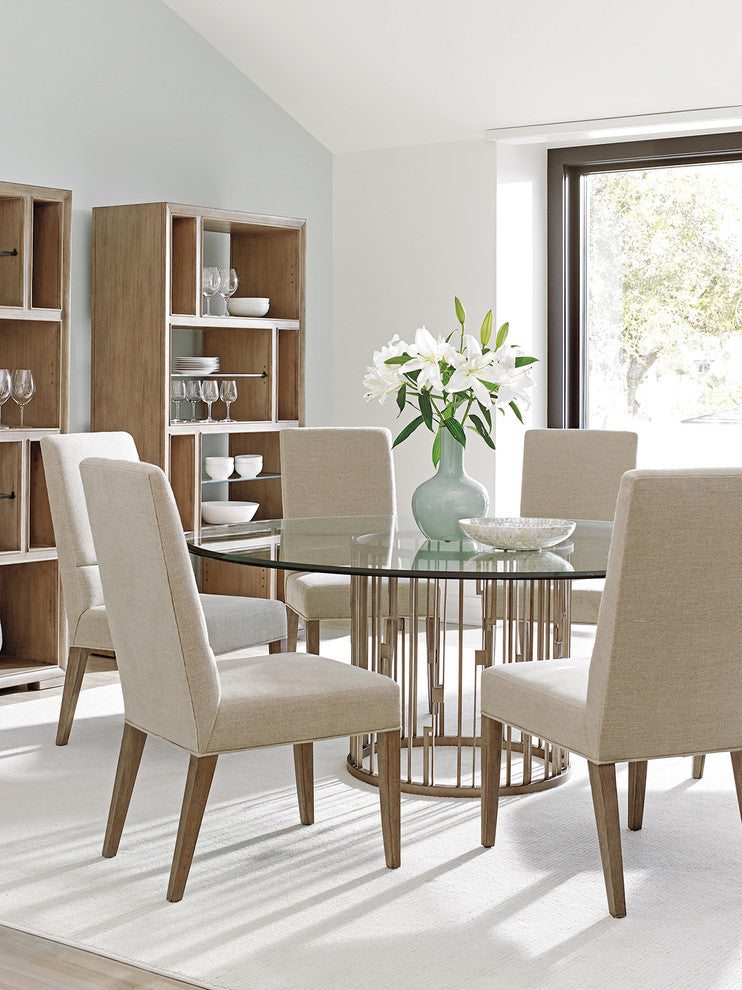 Rendezvous Round Metal Dining Table With 72" Glass Top