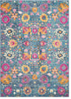 5' X 7' Blue And Orange Floral Power Loom Area Rug