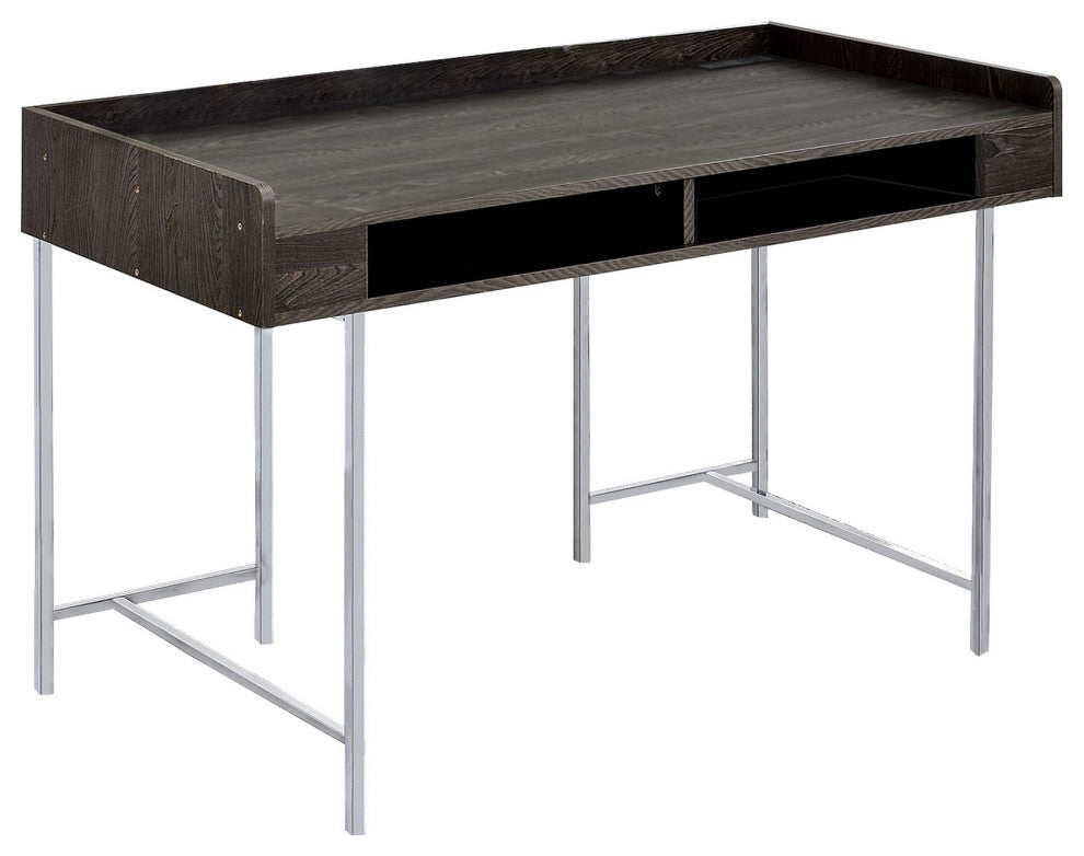 Benzara BM230049 Wooden Desk With Metal Base and Open Compartments, Brown