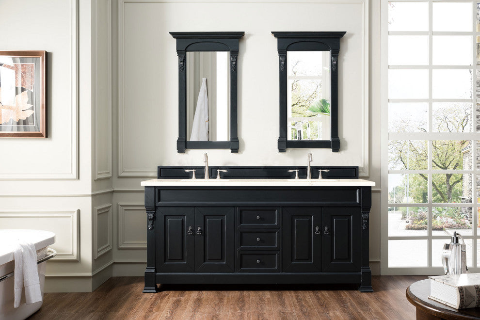 Brookfield 72" Antique Black Double Vanity, Eternal Marfil Quartz Top