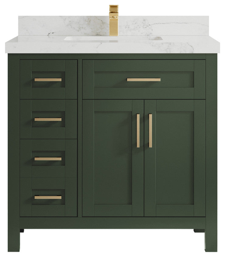 Cambridge 36 Center Sink Bath Vanity in Pewter Green 2" Calacatta Nuvo