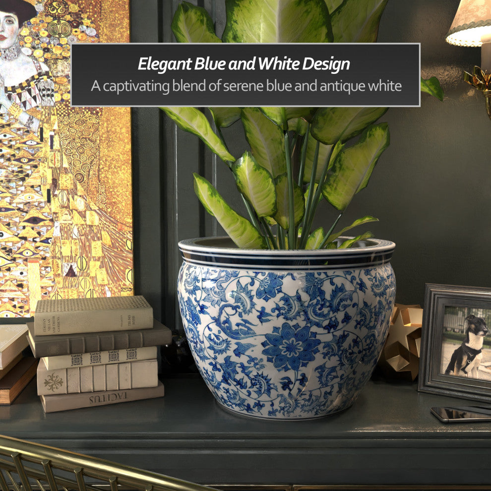 18" Porcelain Fishbowl Blue and White Floral