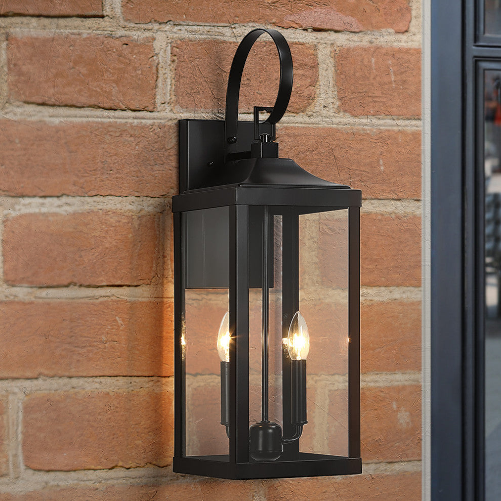 25.7" 2-Light Large Traditional Outdoor Wall Lantern Sconce, Matte Black