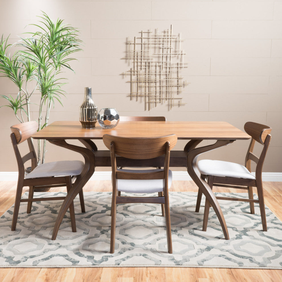 GDF Studio Leona Mid-Century Modern 5 Piece Dining Set, Light Beige
