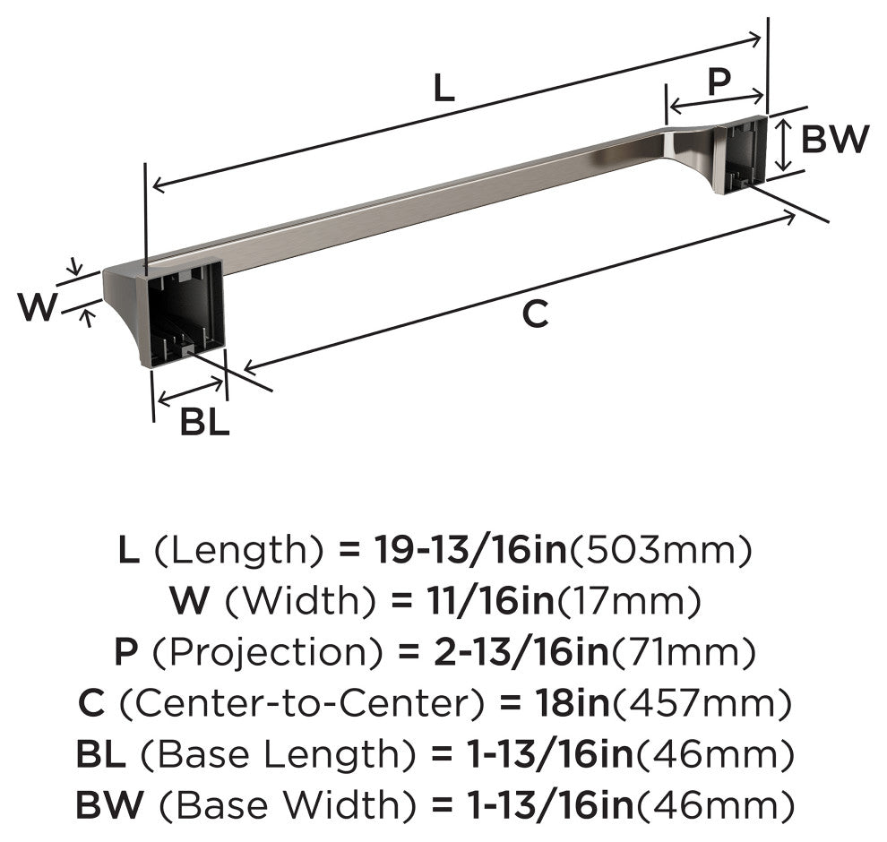 Amerock Mulholland Traditional Towel Bar, Brushed Nickel, 18" Center-to-Center