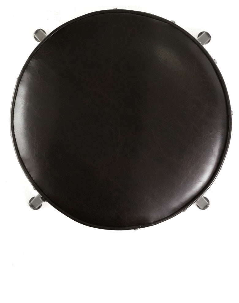 GDF Studio Brixton Adjustable Swivel Iron Bar Stool, Brown Leather