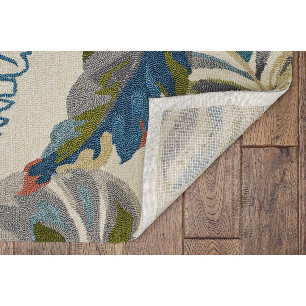 KAS Harbor 4211 Ivory/Teal Palms Area Rug, 5'x8'